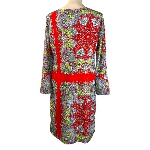 ANTHROPOLOGIE YOANA BARASCHI Paisley Print Shift Dress Long Trumpet Sleeve Large - Picture 3 of 12